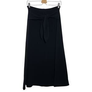 Jenni Kayne Black Crepe Tie Waist Minimalist Midi Skirt Medium